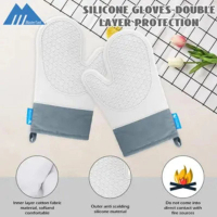 1對加厚耐高溫矽膠隔熱手套-灰色 隔熱手套 防燙手套 焗爐手套 烘焙手套