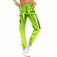 Disco Hippie High Waist Metallic Shiny Jogger Casual Hip Hop Pants Streetwear Trousers Women Fashion Smoothy Reflective Pants
