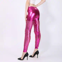 Women Fish Scale Pants Women Disco Party Pants Shiny Fish Scale Skinny Pants for Women Elastic Waist Clubwear Trousers for Stage