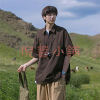日系POLO衫半拉鏈翻領男夏季薄款潮流短袖T恤寬鬆中長款工裝體恤【倪醬小鋪】