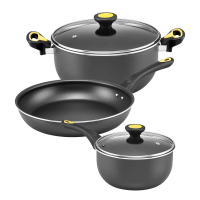 5件不黏廚具套裝: 煎鍋 26CM+湯鍋 24CM/4.7L+單柄鍋 16CM/1.4L+玻璃蓋2個 - Skyline