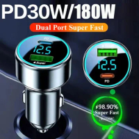 PD 30W USB C Car Charger with Voltage Monitor 180W Super Fast Charging Adapter for iPhone iPad Samsung OPPO VIVO Huawei Oneplus