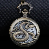Bronze Snake Hollow Quartz Pocket Watch Art Watch Pendant Unisex Fob High Quality Necklace Chain