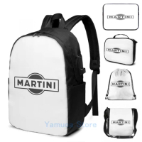 Funny Graphic print Martini Logo Simple USB Charge Backpack men School bags Women bag Travel laptop bag