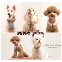พร้อมส่ง. Puppy Gallery harness ฮาเนสเสื้อรัดอกสุนัข แมว รุ่นคอปก Marron Check Collar Harness สไตล์เ