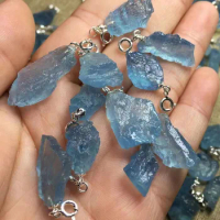 Wholesale Raw Aquamarine Pendant Natural Crystal Real Gemstone Blue Beryl Mineral Rough Stone Neclace For Jewelry Woman Gift