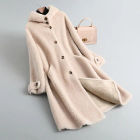 2022 Winter Pure Wool Particle Sheep Cut Fleece Fur Integrated Coat for Women's Mid length Korean Edition Fur Coat