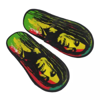 Jamaica Reggae Rock Bob Marley House Slippers Women Cozy Memory Foam Slip On Hotel Slipper Shoes