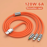 （COD）VAORLO Kabel Pengisi Daya Cepat 3 In 1 6A 120W Garis Silikon Cair Aloi Seng Logam Tipe-c Lightn