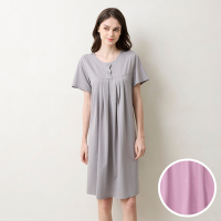 華歌爾睡衣-睡眠研究系列 M-L長絨棉半開襟洋裝(攔瓣紫) LWB06541DA