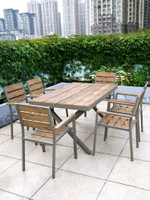 戶外塑木桌椅庭院花園陽臺鋁合金桌椅套件歐式簡約塑木伸縮餐桌椅