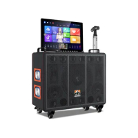 25 speaker units multi-functional karaoke system Machine Wifi portable karaoke speaker with 17-inch black battery wooden speaker