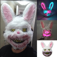 Cosplay Bloody Rabbit Plush Bunny Mask Decorative LED Mask Bloody Bear Headgear Performance Prop Halloween Horror Mask