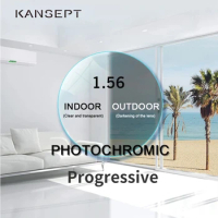 KANSEPT 1.56 Index Photochromic Grey Progressive Lenses Aspheric Prescription Brand Resin Anti UV Oil Water Reflect Glasses Lens
