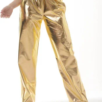 Womens Shiny Metallic Jogger Pants High Waist Stretchy Holographic Trousers 70s 80s Disco Sweatpant Hip Hop Club Wear