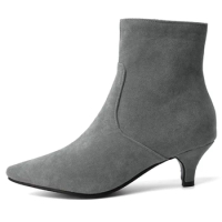 Fashion Short Ankle Boots Female Spring Autumn Flock Casual Boot Woman Party Shoes Heels Beige Grey Black Large Size 48