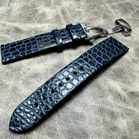 Blue and black Handmade High quality American Alligator Leather Strap 18mm 19mm 20mm 21mm 22mm Strap Butterfly Buckle Watch Band