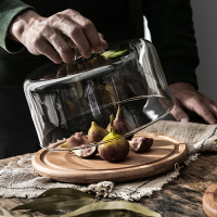 玻璃透明罩果盤下午茶蛋糕罩展示盤木質甜點托盤蛋糕盤水果試吃盤