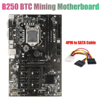B250 BTC Mining Motherboard With 4PIN To SATA Cable 12Xgraphics Card Slot LGA 1151 DDR4 USB3.0 For BTC Miner Mining