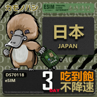 【鴨嘴獸 旅遊網卡】日本eSIM 3日吃到飽 高流量網卡(日本上網卡 免換卡 高流量上網卡)