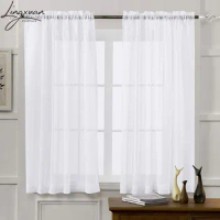 Modern White Tulle Window Curtains For Living Room Linen Short Curtain For Kitchen Bedroom Sheer Voile Drapes Blind gazebo Decor