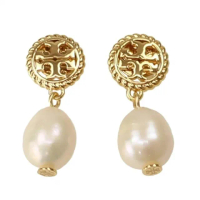 【TORY BURCH】珍珠造型雙T-LOGO耳環