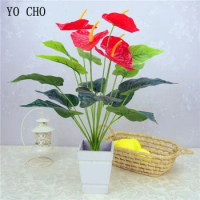 YO CHO plantas artificiales New 18 Heads Artificial Flower Plastic Plant leaves Anthurium for Office Decoration Wholesale