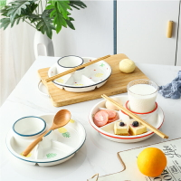 餐盤/分格餐盤 陶瓷分格創意餐盤成人兒童家用早餐分餐盤一人食定量餐具【HZ68275】