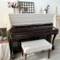 2PCS White Lace Piano Cover Three Piece Set Dust Proof Multiple Piano Covers Beautiful Home Decoration Piano Bench Cover