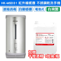 HK-MSD31 紅外線感應 不銹鋼乾洗手機 加贈 千櫻 潔用酒精75% 1加侖/瓶