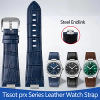 For Tissot PRX Strap T137.407/410 Super Player Watchband Genuine Leather Belt with Steel End Link T137 Bracelet Black Blue Brown