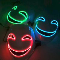 LED light up Horror Smiling Mask Black Bullet Halloween Horror Party Disguise Mask Cosplay Event Party LED Supplies