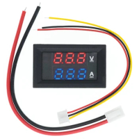 DC 0-100V 10A Digital Voltmeter Ammeter Dual Display Voltage Detector Current Meter Panel Amp Volt Gauge 0.28" Red Blue LED