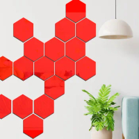 12pcs Multi Size Hexagon Mirror Sticker Gold Self Adhesive Tiles Wall Sticker Decals DIY Bedroom Living Room Bathroom Home Decor