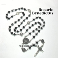 Rosario Benedictus Hitam | Rosario Katolik Manik Hitam | Medali Santo Benediktus & Salib Exorcism | 