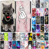 2023 Etui Card Holder Wallet Flip Case For Samsung Galaxy S5 S6 S7 S8 S9 Plus Flower Cat Butterfly Pattern Phone Book Cover