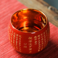 |Light luxury gold built a pure gold gilded Bodhi leaf Heart Sutra cup, large master handmade owner's personal tea cup