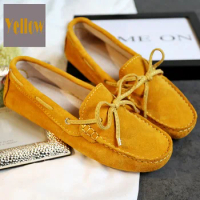 Cow Suede Loafer Women Big Size Flat Shoes Bowtie Moccasin Casual Driver Shoes Men Loafer