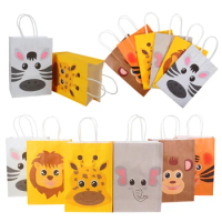 6pcs/lot Jungle Safari Animal Lion Tiger Paper Candy Bag Birthday Party Kids Gift Cookies Packaging Baby Shower Decor Supplies