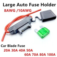 Waterproof 32V Large Auto Fuse Holder 8AWG /10AWG and Car Blade Fuse 20A 30A 40A 50A 60A 70A 80A 90A 100A