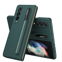 Funda Case for Samsung Galaxy Z Fold 3 W22 5G Ultra Thin PU Detachable Pen Holder Full Shockproof Protection Phone Case Cover