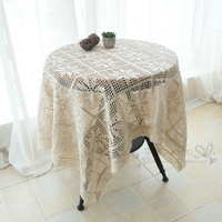 美式田園棉麻鉤針餐桌布桌墊鏤空蕾絲背景布茶几圓桌台佈蓋巾 (80*80cm)