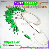 20pcs 1x32 FBT Optical Coupler mini 0.9mm PLC FTTH Fiber Optic Splitter 1*32 SC APC colored fiber 1-to-32 SC/APC splitter