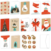 26pcs/1set Merry Christmas Fold Greeting Cards with Envelopes Navidad New Year Postcard DIY Gift Card Xmas Party Decoration Noel