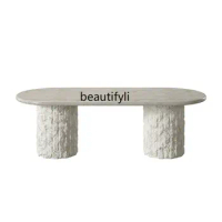 Qiji Style Natural Marble Dining-Table Light Luxury Home round Table European Style Villa round Dining Table