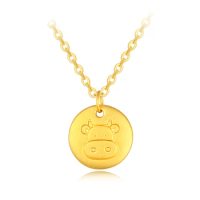 Pure 24K Yellow Gold Pendant Women 3D 999 Gold Round Cattle Necklace Pendant