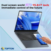 12th Gen Dual Screen Gaming Notebook Intel N100 15.6 Inch IPS + 7'' Touch Max 32G DDR4 2T SSD metal Laptops Slim Office computer
