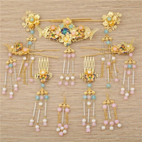 瑪姬中式頭飾-古裝頭飾-現貨-Y013新娘造型金色粉珠流蘇造型頭飾