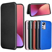 Carbon Fiber For Xiaomi 12 Pro 12S 12X Case Magnetic Book Stand Card Wallet Leather Protection Xiaomi 12 Lite Cover