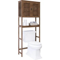 Bathroom Storage Shelf with Cabinet, Bamboo Over-The-Toilet Organizer Rack, Freestanding Toilet Space Saver